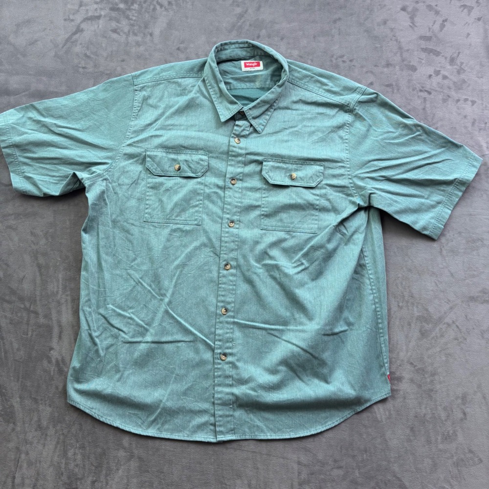 Wrangler Mens 2XL Short Sleeve Button Down Shirt Sage Green Stretch 112330780